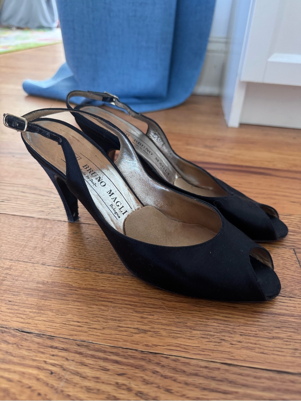 Bruno Magli Black Peep-Toe Slingback Heels